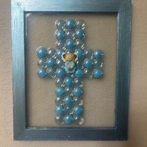 Handmade Blue Cross Glass Resin Art. NWOT